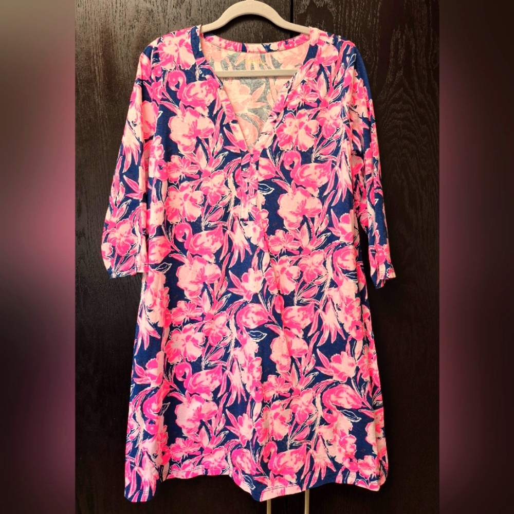 Lilly Pulitzer 100% cotton Pink and Blue Dress Easy to wear 💗  NWOT. Sz large